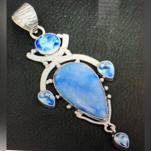 Blue Topaz Blue Adventurine Stamped 925 Sterling Silver Necklace
